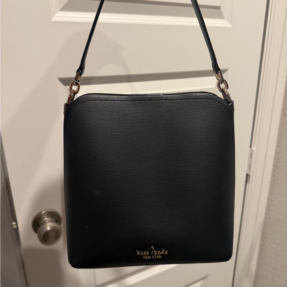 kate Spade Darcy black leather large bucket bag with Gold Hardware